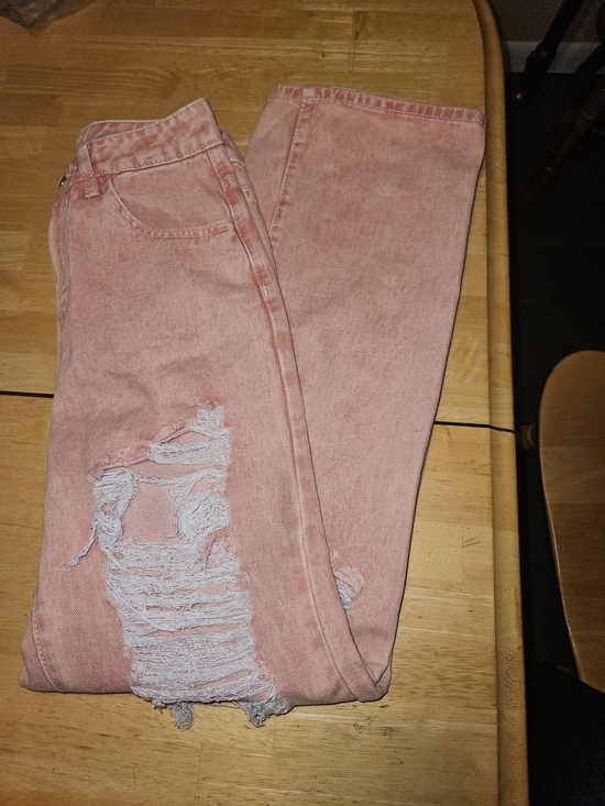 SHEIN Denim - SHEIN Pink Distressed Boyfriend Jeans